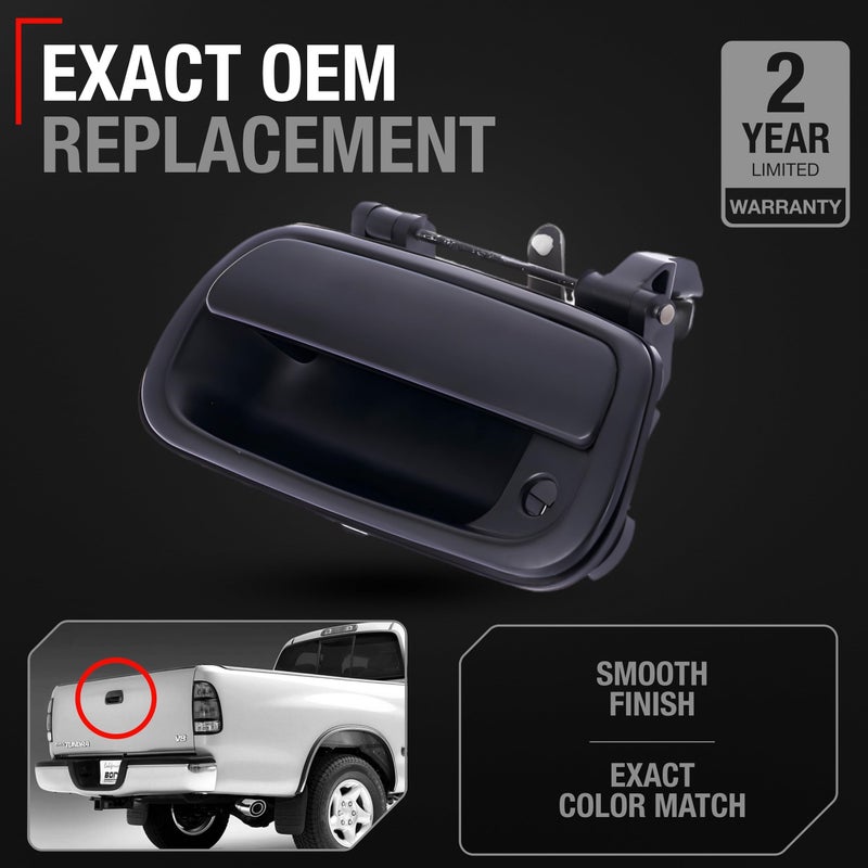 T1A Tailgate Handle Assembly Replacement - Compatible with 2000-2006 Toyota Tundra - Liftgate Latch Assembly Handle with Keyhole - Smooth Black Plastic - OEM 69090-0C030-C0, 69090-0C010, 80867, TO1915111 - Image 2